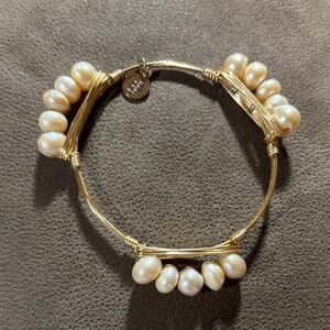 Bourbons and Bowties Bangle Gold Bracelet with Pearls